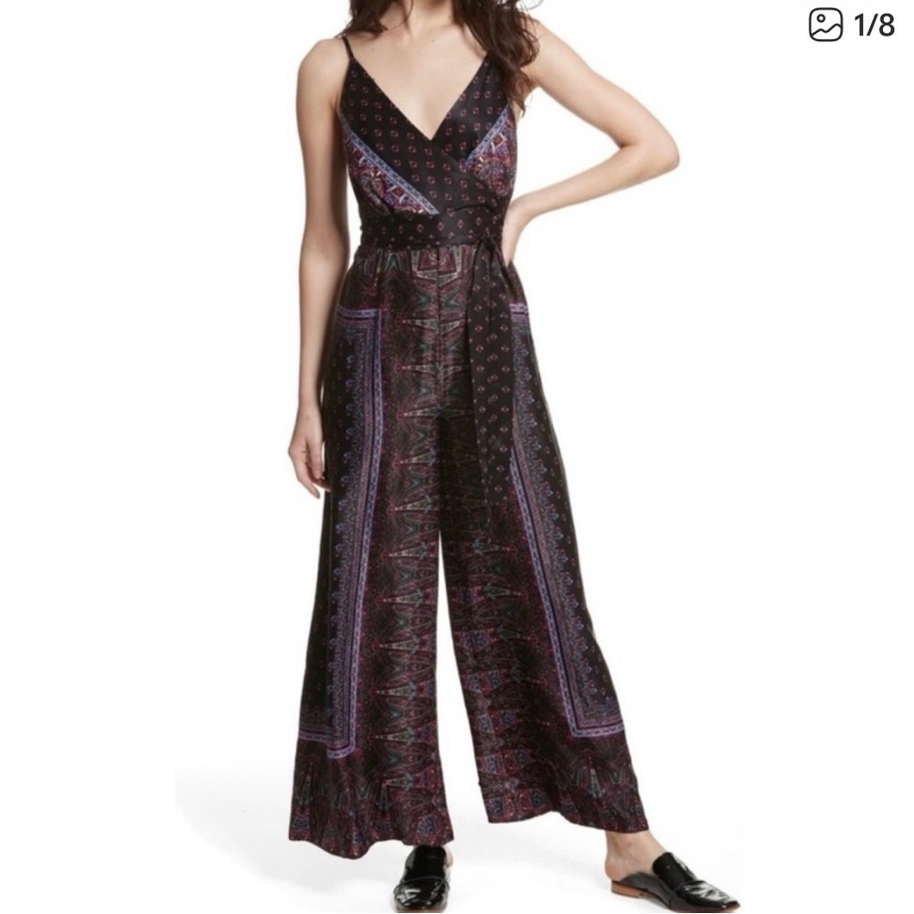 Free People Black and Purple Patterned Jumpsuit nwt